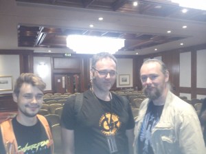Left to right: Antoni Strzalkowski (Cyberpunk2077), Jan Wagner (Shadowrun Online) and James Swallow (Deus Ex:Human Revolution)